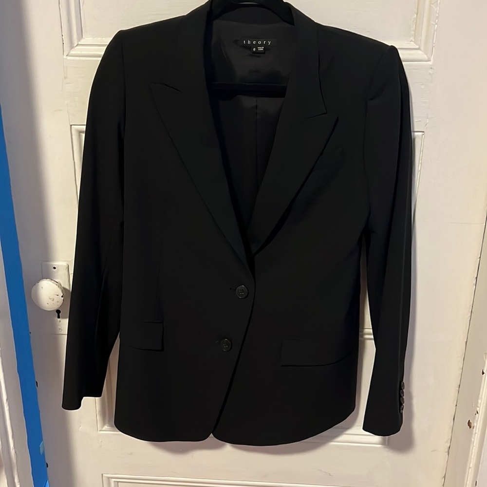 Theory Black Stretch Wool Suit Jacket - image 1